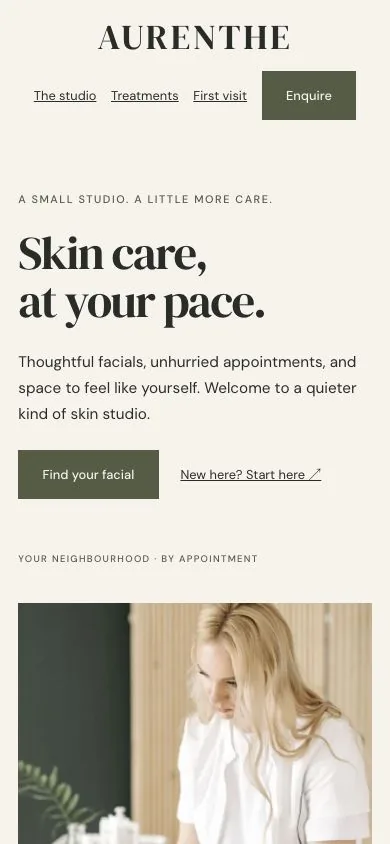 AURENTHE original Zaii Studio concept — mobile website preview
